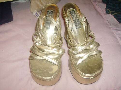 Bright Gold Strappy High Heeled Sandals in Size 7!