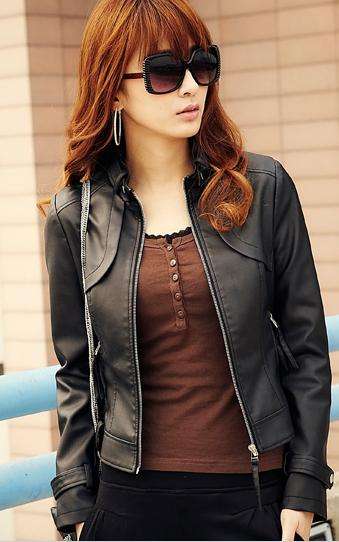 free shipping ,lady's leather jacket,motorcycle leather coat ,South Korean style