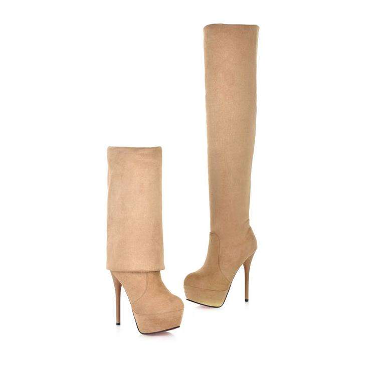 281s007 Sexy Suede PU Leather boot, High hell (13 cm), Platform 4 cm, size 5, Beige