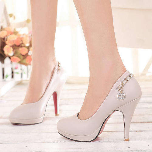 393s094 14 heel Supper high heel pump w rhinestones, Size 34-39, rice white