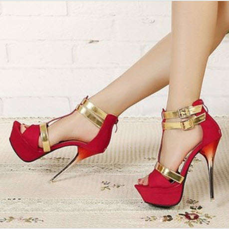 342s015 Sexy Majestic supper-high heel sandals, peek-open, size 2~6, black/gold