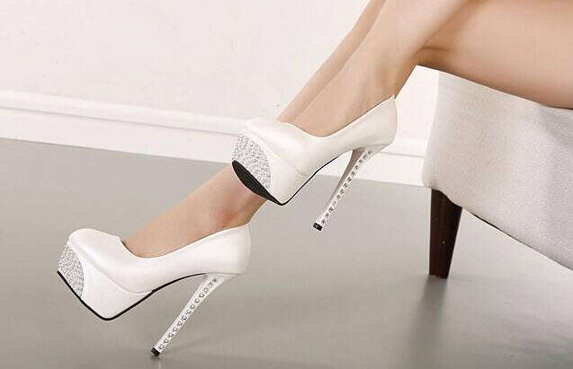 484s087 Hot style night club rhinestones pump with supper high heel, size 33-42, white