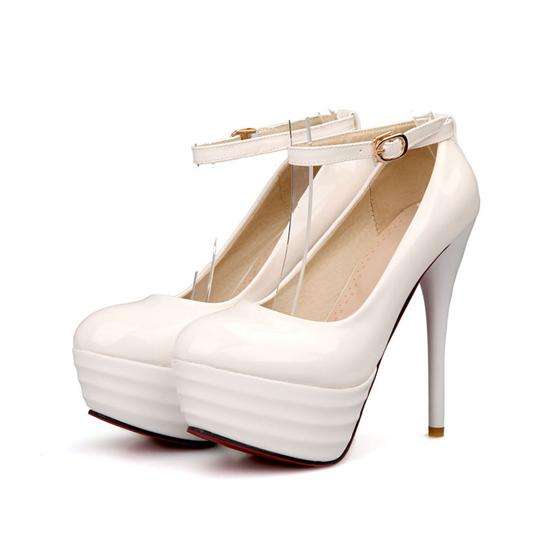 382s039 Super small/large high heel pumps pearl patent leather, hasp, size 32-44, white
