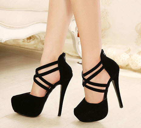 484s207  Elegant crossed strap pumps, size 34-39, black