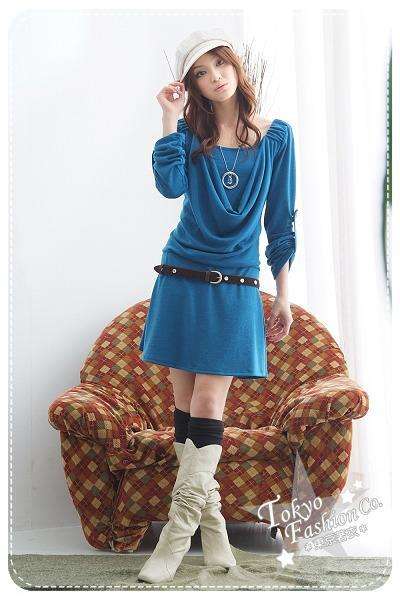 Cotton long  Sleeve dress, blue