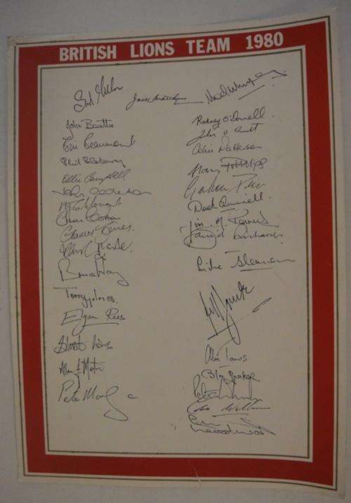 Signature Sheet - British Lions 1980