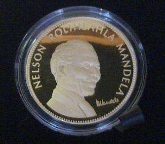 Mandela Signed Gold Plated 10 Years of freedom medalion