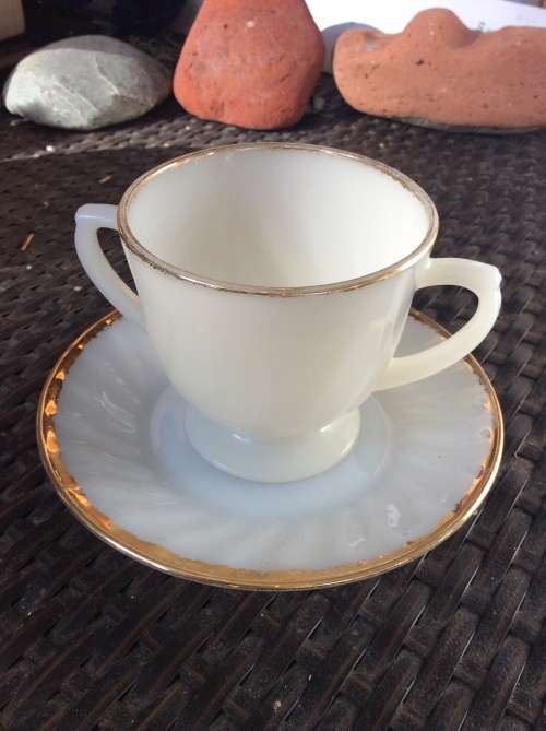 Fire- King Ware 2 Handled Cup & Saucer Set