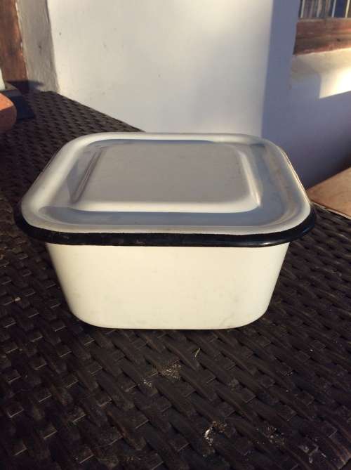 Vintage Enamel Square Bowl with Lid