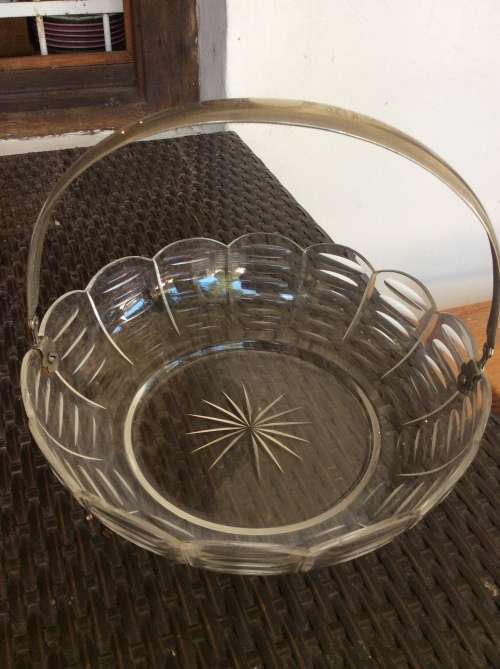 Vintage Silver plated Handled Glass Serving Bowl