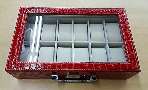 WATCH BOX / DISPLAY / CASE / STORAGE *12 SLOT/ BLOCK/ DIVISION* BARGAIN RED