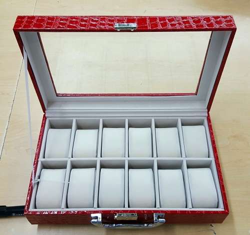 WATCH BOX / DISPLAY / CASE / STORAGE *12 SLOT/ BLOCK/ DIVISION* BARGAIN RED