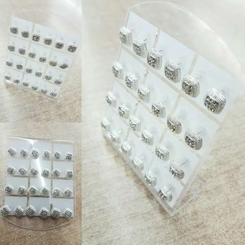 STUD EARRINGS-SPARKLING ZIRCON DIAMONDS*12 PAIRS*/15 DESIGNS TO CHOOSE FROM
