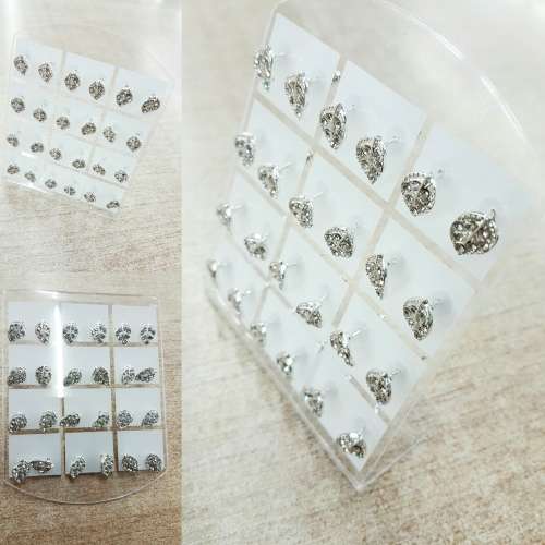 STUD EARRINGS-SPARKLING ZIRCON DIAMONDS*12 PAIRS*/15 DESIGNS TO CHOOSE FROM