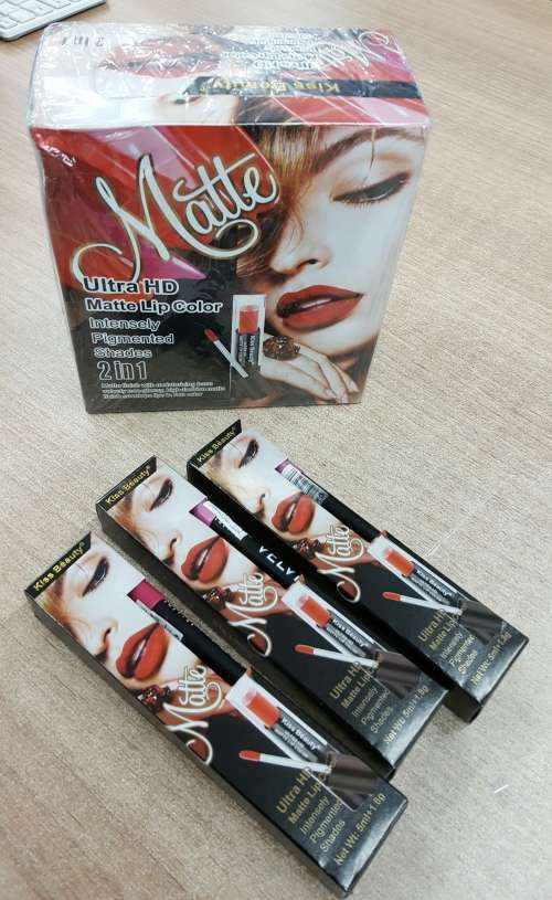 KISS BEAUTY MAKEUP- ULTRA HD MATTE LIQUID LIPSTICK PLUS LIP LINER 2 IN 1/ 12PC BOX *WHOLESALE*