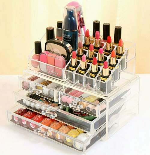 COSMETIC ORGANIZER/ 4 DRAWERS/ WITH ROUND MIRROR/ CHRISTMAS GIFT