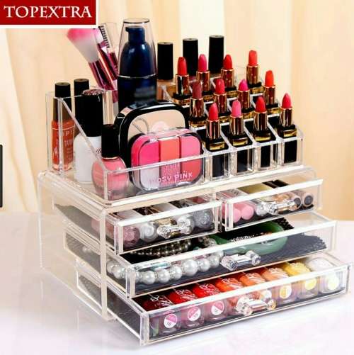 COSMETIC ORGANIZER/ 4 DRAWERS/ WITH ROUND MIRROR/ CHRISTMAS GIFT