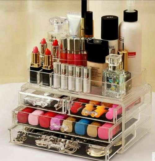 COSMETIC ORGANIZER/ 4 DRAWERS/ WITH ROUND MIRROR/ CHRISTMAS GIFT