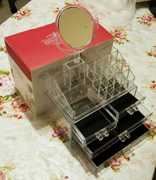 COSMETIC ORGANIZER/ 4 DRAWERS/ WITH ROUND MIRROR/ CHRISTMAS GIFT