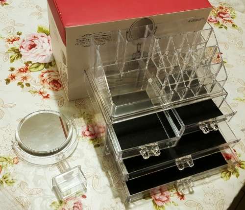 COSMETIC ORGANIZER/ 4 DRAWERS/ WITH ROUND MIRROR/ CHRISTMAS GIFT