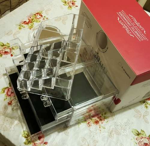 COSMETIC ORGANIZER/ 4 DRAWERS/ WITH ROUND MIRROR/ CHRISTMAS GIFT