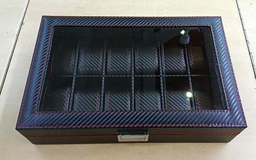 BLACK CARBON 12 SLOT WATCH BOX