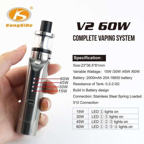 ELECTRONIC VAPE / COMPLETE VAPING SYSTEM / SMOKING DEVICE / V2 60W / 2000MAH