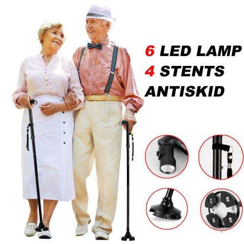 Portable Folding Assistive Cane / Walking Support with Emergency LED Flashlight