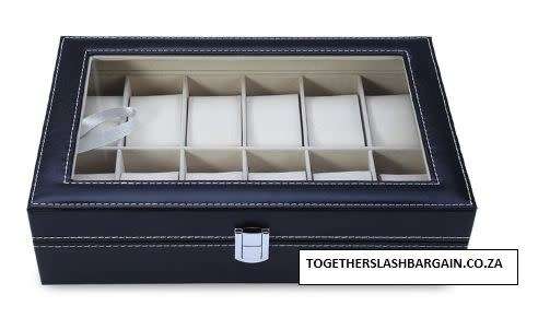 WATCH BOX / DISPLAY / CASE / STORAGE *12 SLOT/ BLOCK/ DIVISION* BARGAIN BLACK PU LEATHER