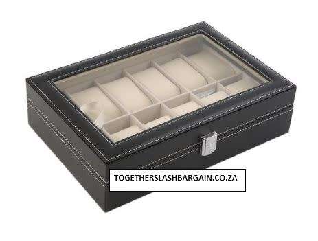 WATCH BOX / DISPLAY / CASE / STORAGE *12 SLOT/ BLOCK/ DIVISION* BARGAIN BLACK PU LEATHER