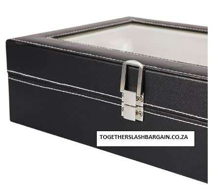 WATCH BOX / DISPLAY / CASE / STORAGE *12 SLOT/ BLOCK/ DIVISION* BARGAIN BLACK PU LEATHER