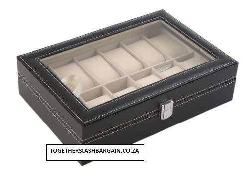 WATCH BOX / DISPLAY / CASE / STORAGE *12 SLOT/ BLOCK/ DIVISION* BARGAIN BLACK PU LEATHER