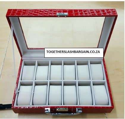 WATCH BOX / DISPLAY / CASE / STORAGE *12 SLOT/ BLOCK/ DIVISION* BARGAIN RED