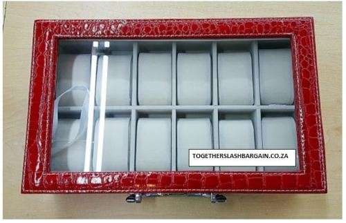 WATCH BOX / DISPLAY / CASE / STORAGE *12 SLOT/ BLOCK/ DIVISION* BARGAIN RED