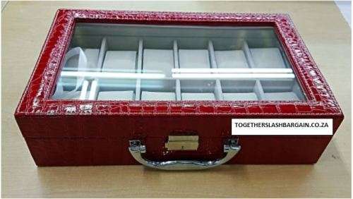 WATCH BOX / DISPLAY / CASE / STORAGE *12 SLOT/ BLOCK/ DIVISION* BARGAIN RED