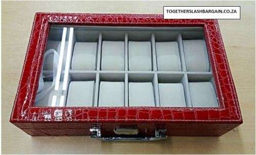 WATCH BOX / DISPLAY / CASE / STORAGE *12 SLOT/ BLOCK/ DIVISION* BARGAIN RED