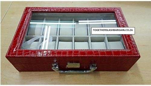 WATCH BOX / DISPLAY / CASE / STORAGE *12 SLOT/ BLOCK/ DIVISION* BARGAIN RED