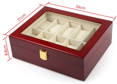 WATCH BOX 10 SLOT SOLID BROWN WOOD