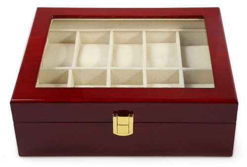 WATCH BOX 10 SLOT SOLID BROWN WOOD