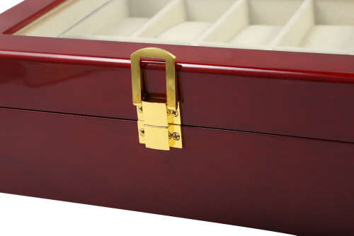 WATCH BOX 10 SLOT SOLID BROWN WOOD