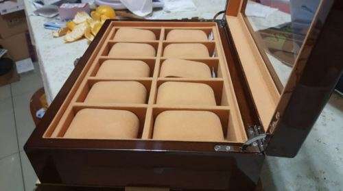 WATCH BOX 10 SLOT SOLID BROWN WOOD