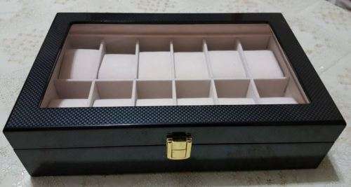WATCH BOX 12 SLOT WOOD / BLACK DOTTED GLOSSY DESIGN