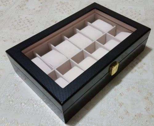 WATCH BOX 12 SLOT WOOD / BLACK DOTTED GLOSSY DESIGN
