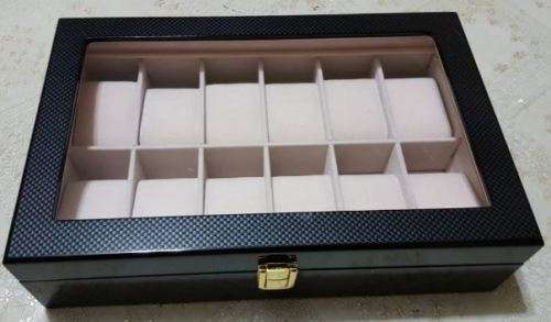 WATCH BOX 12 SLOT WOOD / BLACK DOTTED GLOSSY DESIGN
