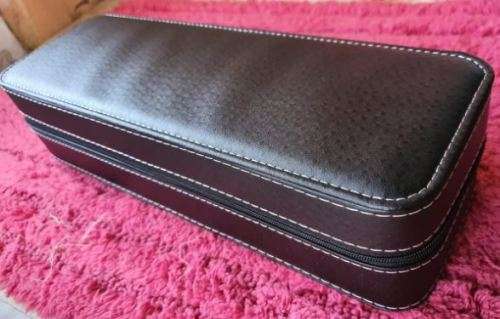 Watch Leather Case 6 Slots Zippered Watch Traveler's Box Black Watch Storage Case Organizer