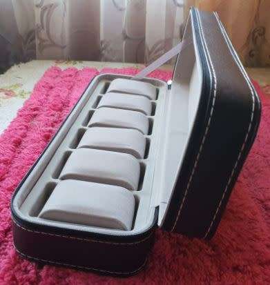 Watch Leather Case 6 Slots Zippered Watch Traveler's Box Black Watch Storage Case Organizer