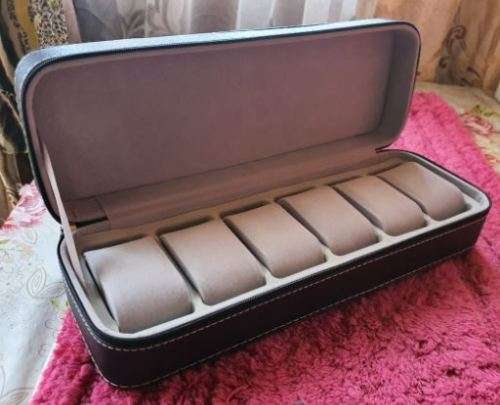 Watch Leather Case 6 Slots Zippered Watch Traveler's Box Black Watch Storage Case Organizer