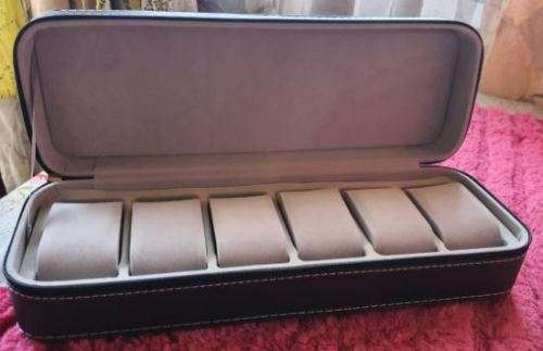 Watch Leather Case 6 Slots Zippered Watch Traveler's Box Black Watch Storage Case Organizer