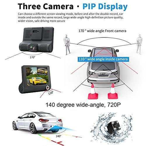 Dash Cam Three-way Video Recorder Rearview Camera G-sensor