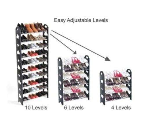 10 TIER 30 PAIR STACKABLE SHOE RACK
